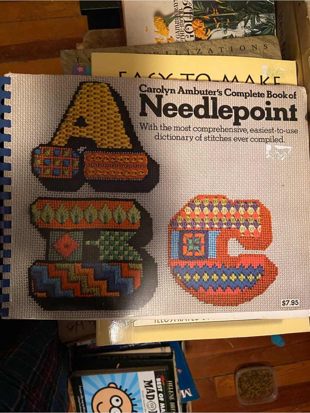 Vintage 70s 1970s groovy retro Needlepoint Book craft Multicolor A B C cover